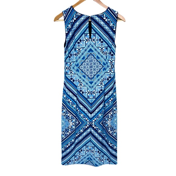 WHBM Reversible Scarf Print Sheath Dress Midi Navy Petrol Blue Size S - Picture 6 of 16